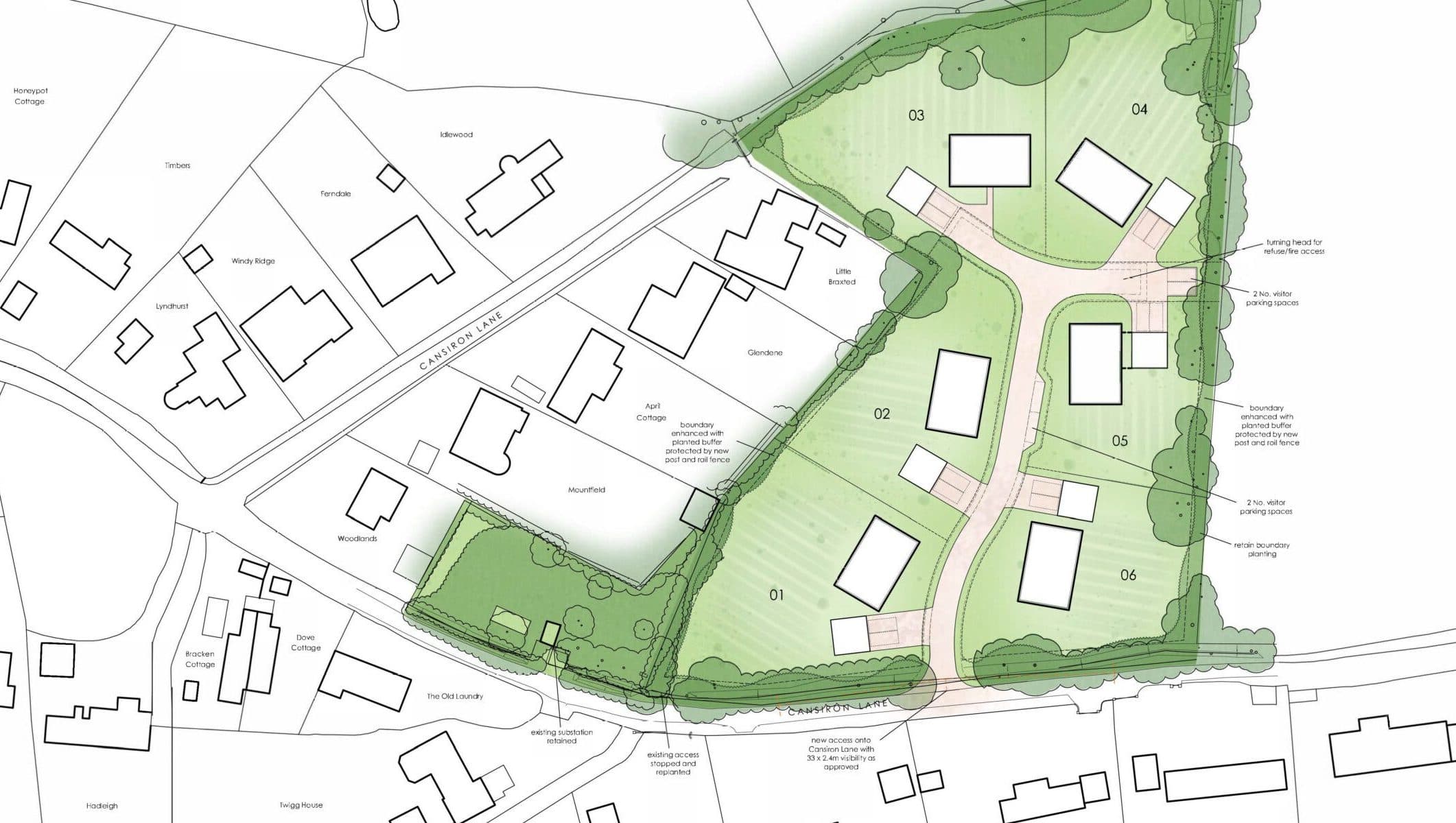 Site plan for 6 detached dwellings