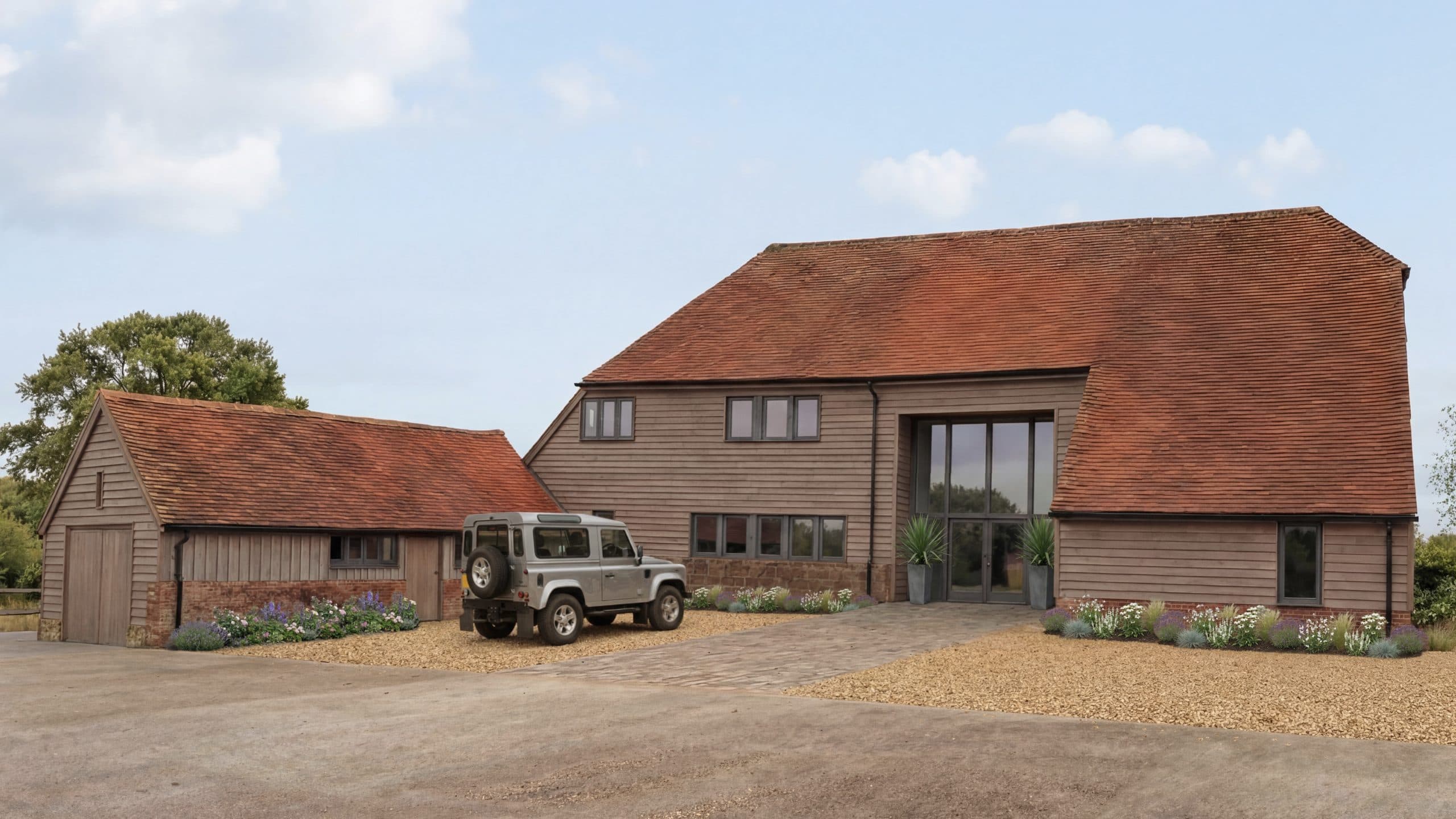 CGI of listed barn for sale in an exceptional rural setting, Hartfield, Kent via The Land Agency