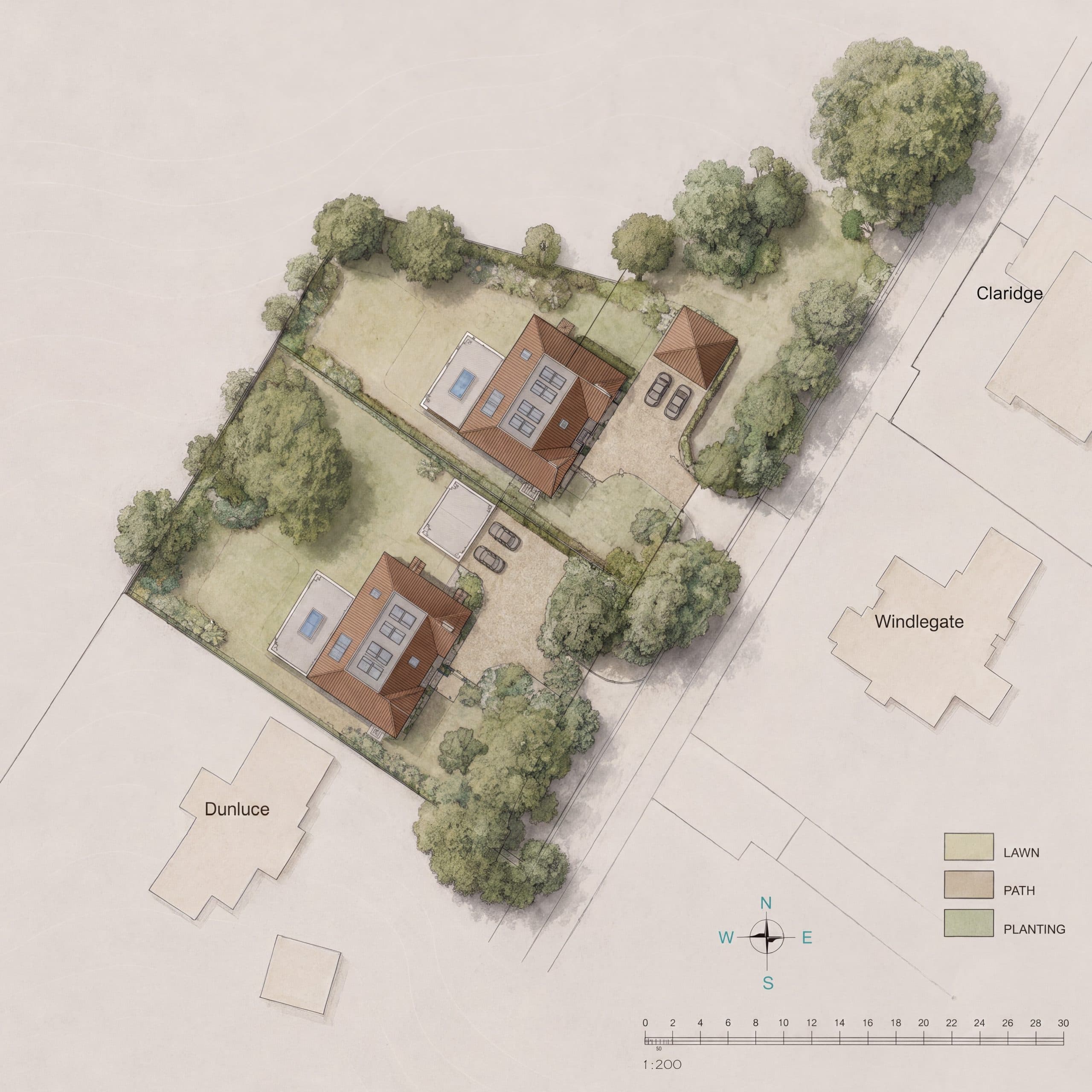 Site plan for self build plots in Sunningdale, Berkshire