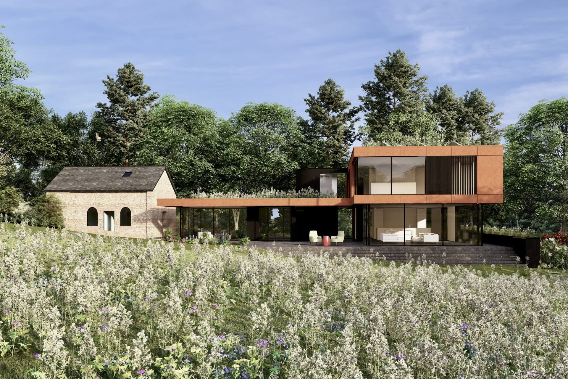 CGI of an exceptional, 4 acre self build plot for sale near Hythe, Kent via The Land Agency
